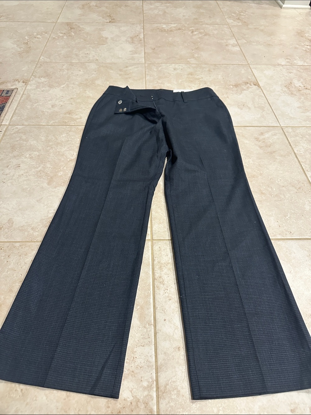 Ann Taylor Navy Textured Wide-Leg Trousers